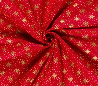 Christmas cotton fabric in red with a print of golden snowflakes 60679/015 (4)