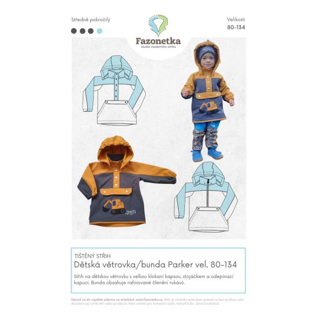 Printed cut Fazonetka for children's Parker windbreaker/jacket size 80-134 FA079