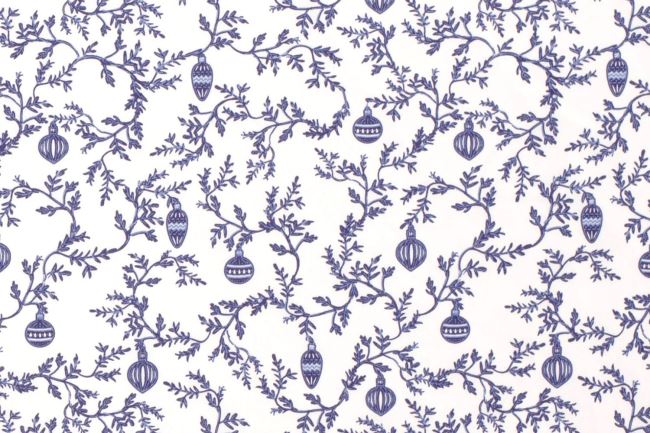 Christmas cotton fabric in white with a print of twigs and ornaments 20771/050