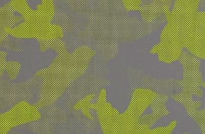 Rust fabric with a reflective pattern of birds in green 132.691/5035