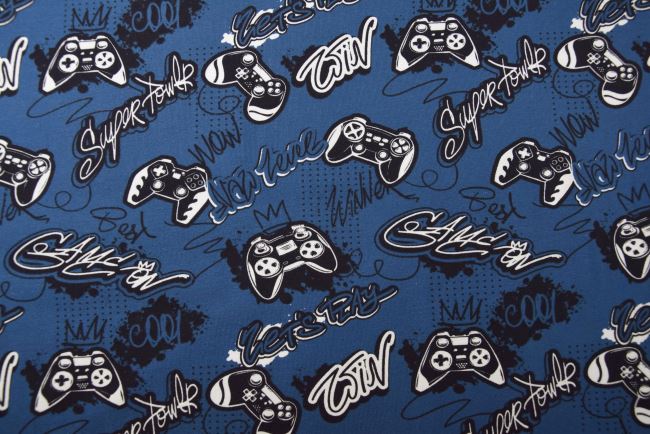Cotton knitwear in blue with game console print S1777R-1056