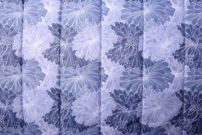 Gray Blue Flower Digital Print Stitching with Decorative Stitching and Lining PL-NL-415