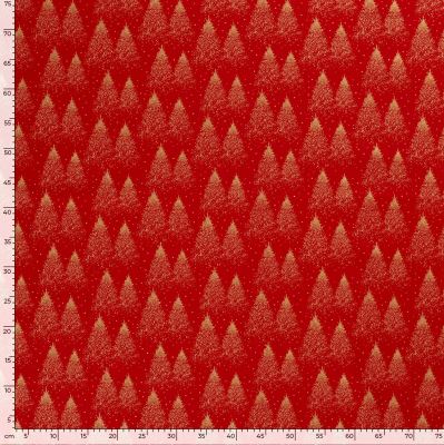 Christmas cotton fabric in red with a print of golden trees 20705/015 (3)