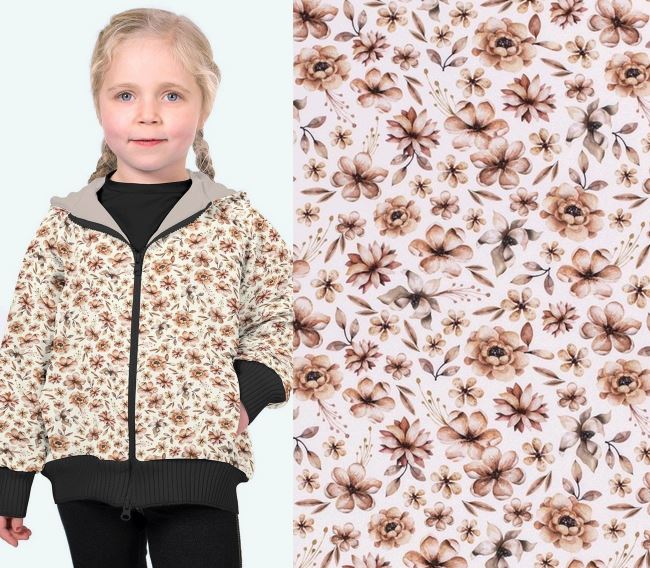 Softshell in cream color with digital print of meadow flowers 19304/051