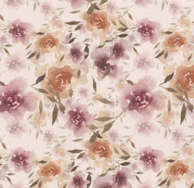 Decorative fabric in cream color with digital print of roses 01660/050