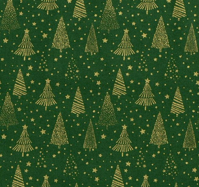 Christmas cotton fabric in green with a print of golden trees 20710/025