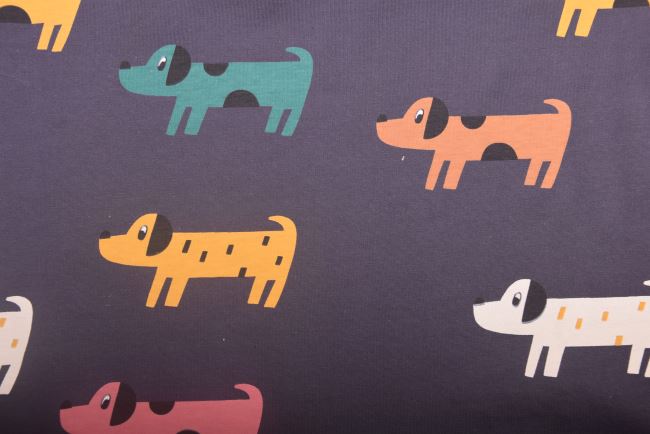 1 m of cotton knit in gray with dog print DS-KUP100