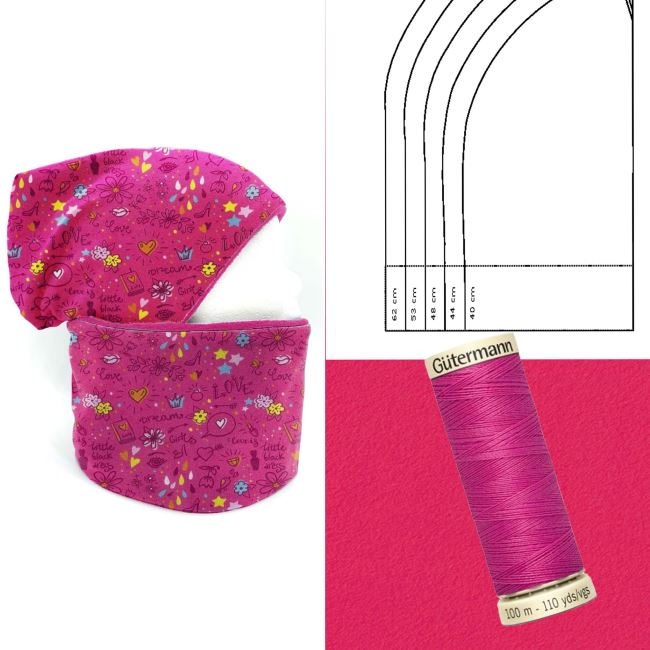 Set for sewing a hat and a neckerchief with a girl's print CN004