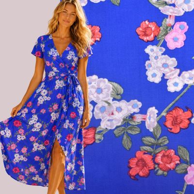 Viscose fabric in blue with flower print TU31827