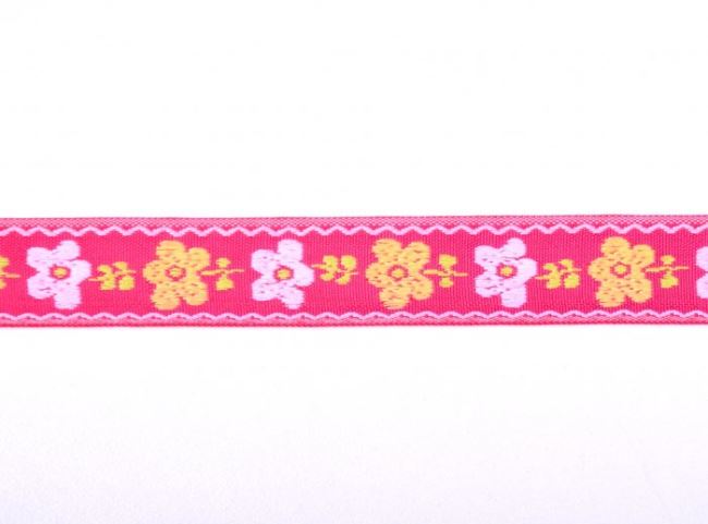 Decorative woven ribbon in pink with flowers 30137