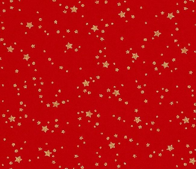 Red cotton Christmas fabric with gold stars and dots print 20709/015