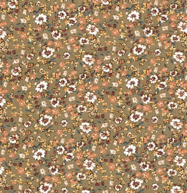 Viscose fabric in khaki color with small flower print 20164/054