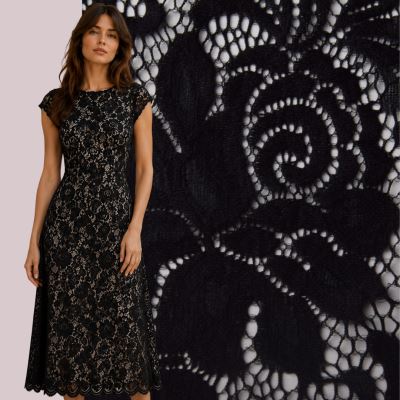 Lace in black with flower motif CCHB-738/8