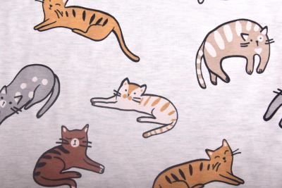 1 m of cotton knit in gray with cat print DS-KUP73/2