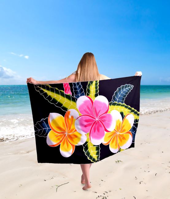 Bali pareo/sarong with coconut clasp with hand painted flower pattern BALI137