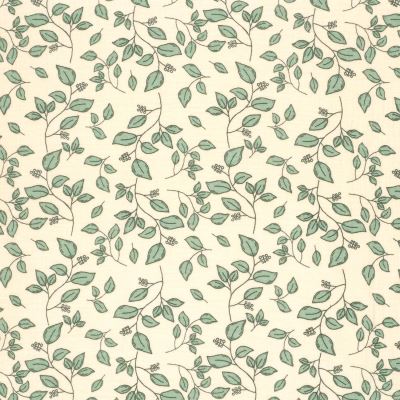 Muslin in light beige with a print of leaves and flowers 25322/052 (1)