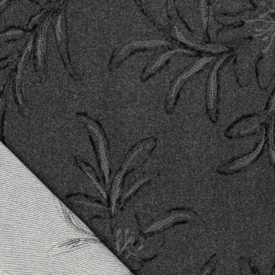 Luxurious coat fabric in gray with embroidered flowers 23212/980