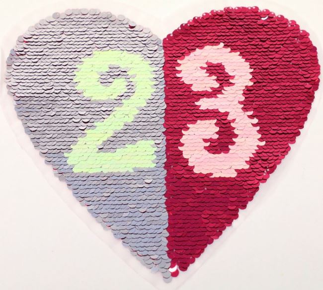 Applique with changing sequins in the shape of a heart with numbers 31644