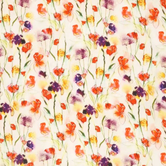 White muslin with a digital print of meadow flowers 20901/003