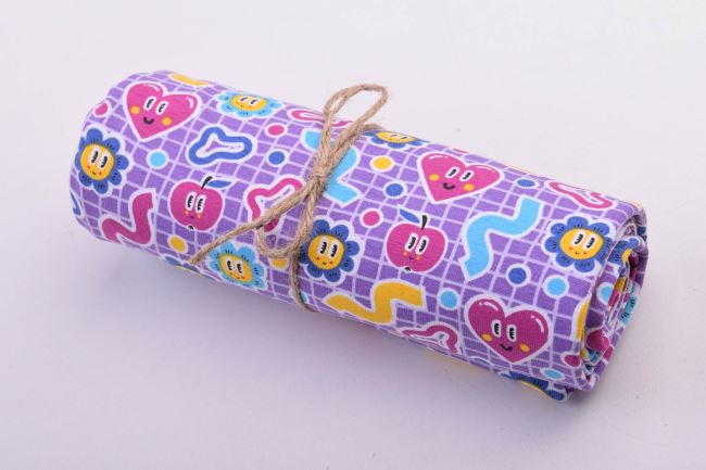 Roll of cotton knit in purple color with children's print RO19628/044
