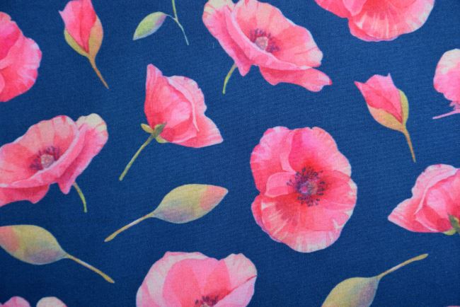 Softshell in blue color with digital print of pink flowers 17582/008