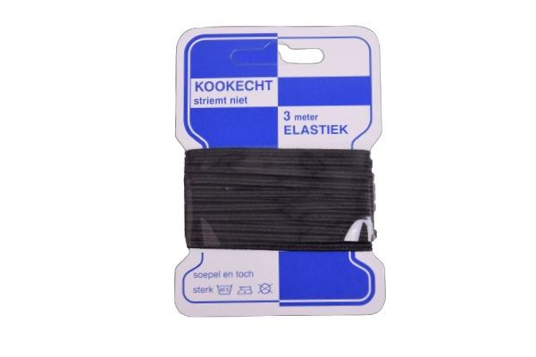 Black flat rubber band with a width of 2 mm in a package of 3 m KSNCP01