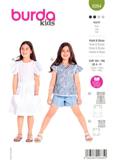 Cut for children's loose dress with belt and blouse 104-146 9264
