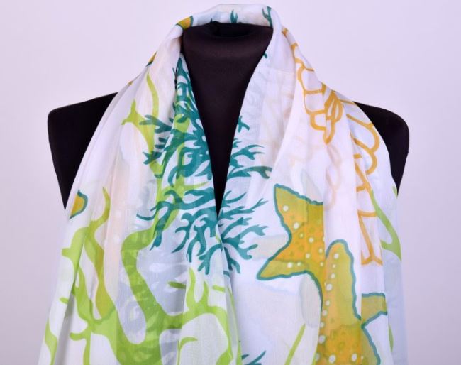 Scarf in white color with marine print SA05