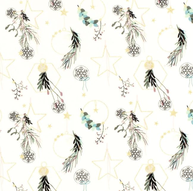 Christmas cotton fabric in cream color with thematic print 22721/051