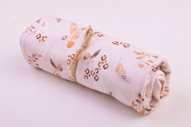 Roll of cotton knit in beige color with flower print RO18661/051