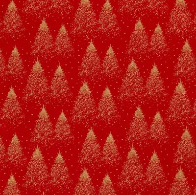 Christmas cotton fabric in red with a print of golden trees 20705/015 Christmas cotton fabric in red with a print of golden trees 20705/015