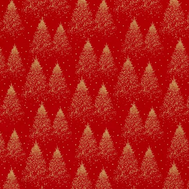 Christmas cotton fabric in red with a print of golden trees 20705/015