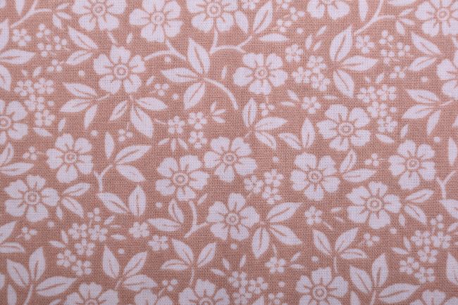 Poplin in light brown color with decorative flower print 19405/036