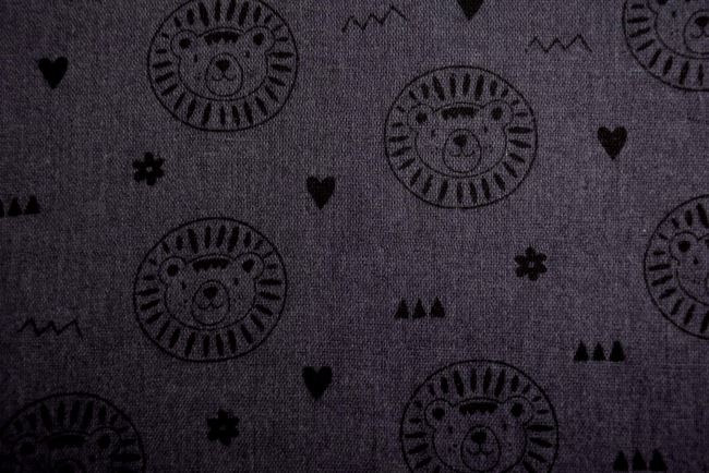 Double gauze in dark gray with lion print 181541