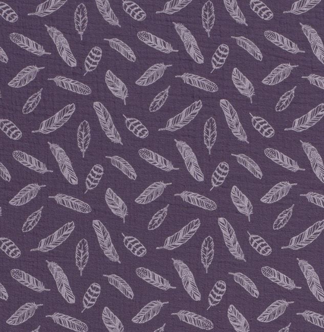 Muslin in purple color with feather print 19295/143