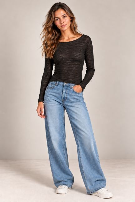 Cashmere long sleeve T-shirt in black ITA-TR04