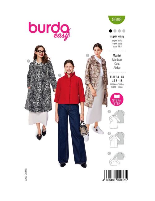 Pattern for women's loose coat in size 34-44 5688
