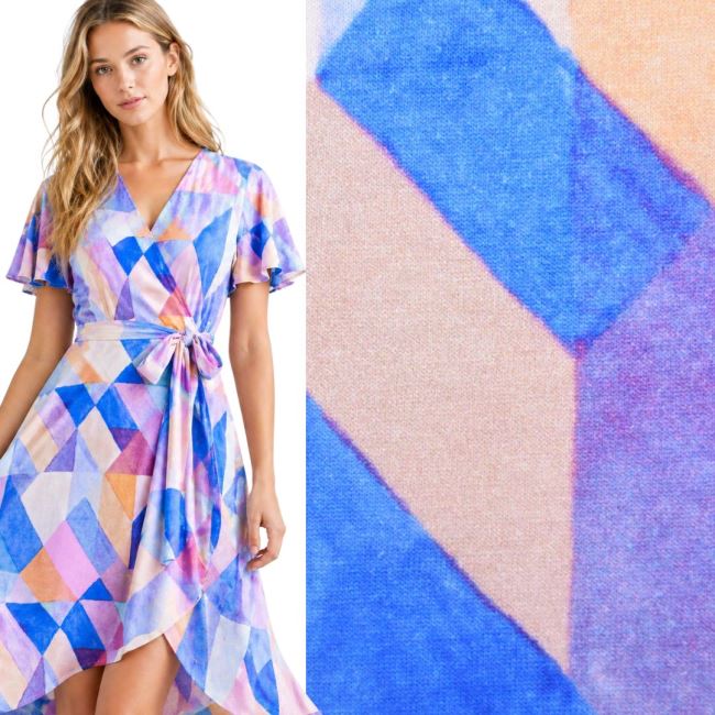 Viscose knit in blue with geometric print MI11619/603