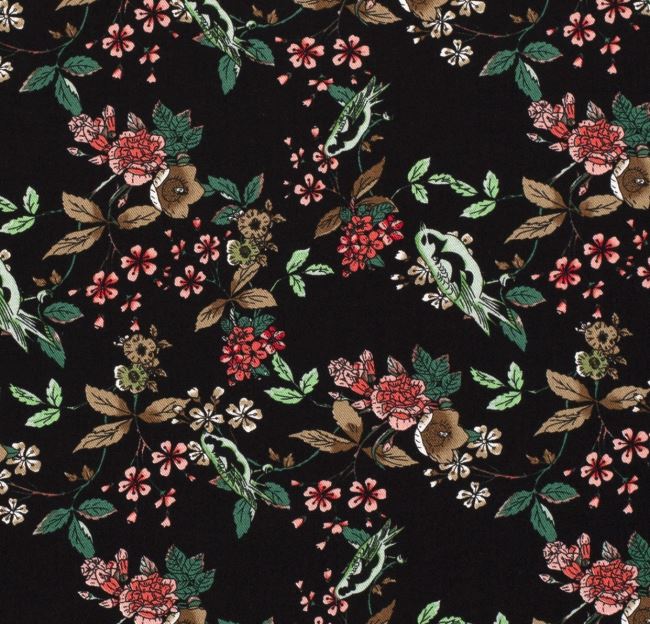 Viscose fabric in black with flower print 18081/069