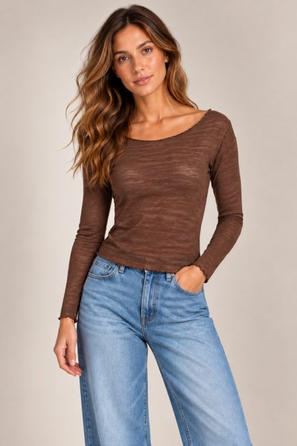 Cashmere long sleeve T-shirt in brown color ITA-TR03