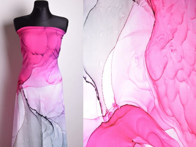 Purple pink cotton knit with digital marble print TU42010