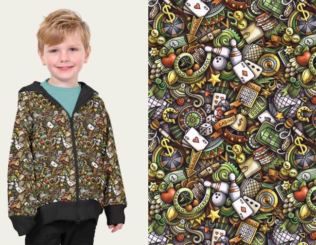 Softshell in green color with digital print of casino games 20435/027