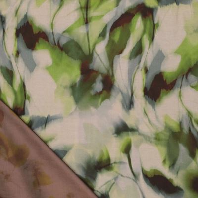 Beige viscose with leaf print and satin look 23039/315