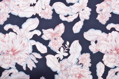 Stretch cotton in dark blue with flowers A52 (2)