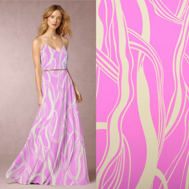 Silky artificial silk in pink color with abstract print CS11651K