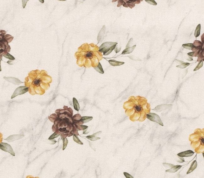 Decorative fabric in cream color with digital print of flowers and marble 01666/050