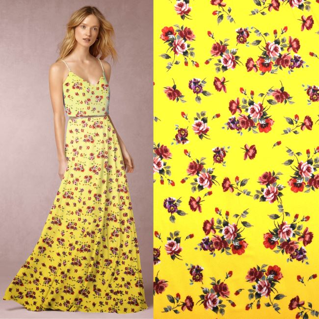 Blouse/dress with a shine in yellow color with flower print TI631