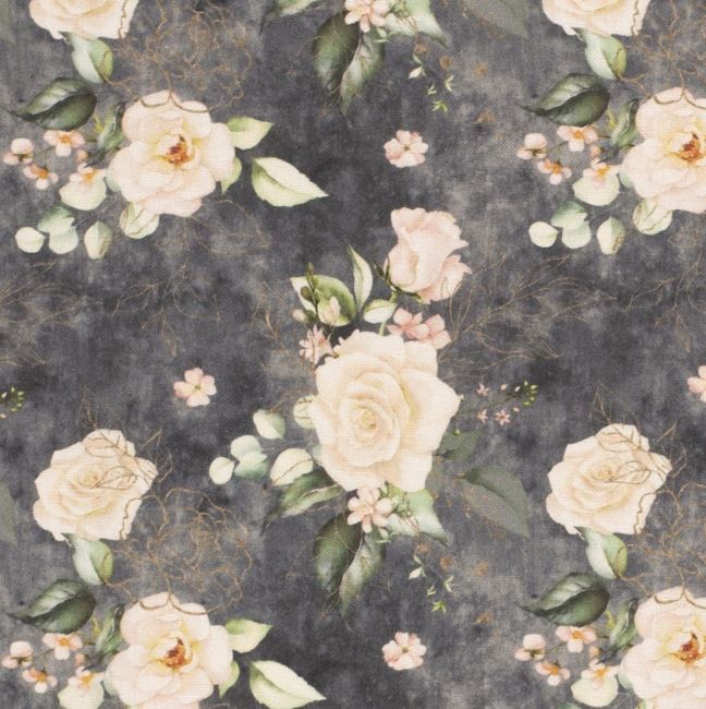 Decorative fabric in gray color with digital flower print 01667/068