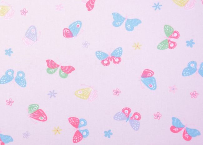 Poplin in pink color with a print of butterflies and flowers KC0397-012
