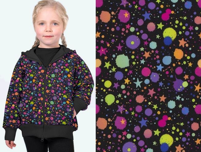 Softshell in black with digital print of stars and dots 19312/008